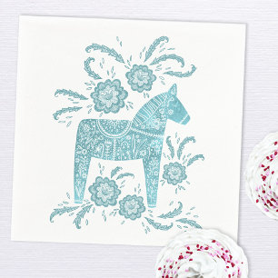 Zweeds Dala Horse Blauwgroen groen en wit Servet