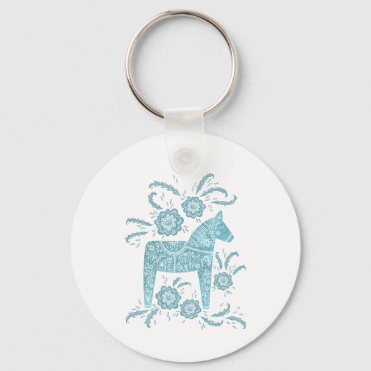Zweeds Dala Horse Blauwgroen groen en wit Sleutelhanger (Voorkant)