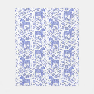 Zweeds Dala Horse Blue en White Fleece Blanket