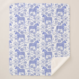 Zweeds Dala Horse Blue en White Sherpa Blanket Deken