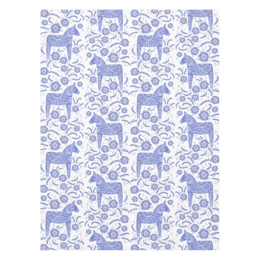 Zweeds Dala Horse Blue en White Tablecloth Tafelkleed (Voorkant)