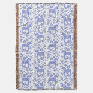 Zweeds Dala Horse Blue en White Throw Blanket Deken