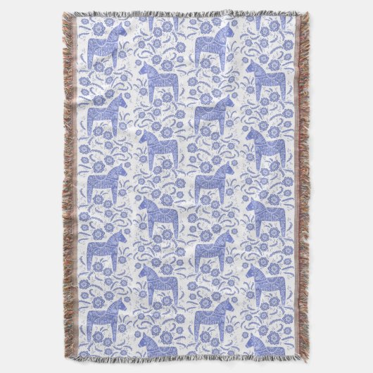 Zweeds Dala Horse Blue en White Throw Blanket Deken (Voorkant Verticaal)