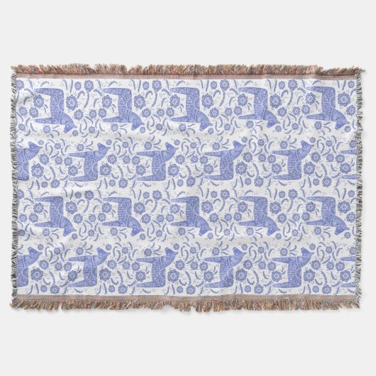 Zweeds Dala Horse Blue en White Throw Blanket Deken (Voorkant)