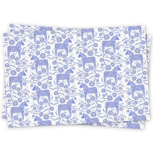 Zweeds Dala Horse Blue en White Tissuepapier