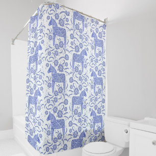 Zweeds Dala Horse Fresh Blue en White Douchegordijn