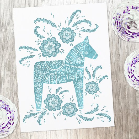 Zweeds Dala Horse Green en White Briefkaart