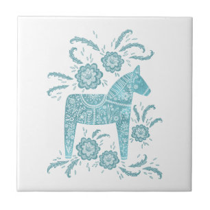 Zweeds Dala Horse Green en White Ceramic Tile Tegeltje