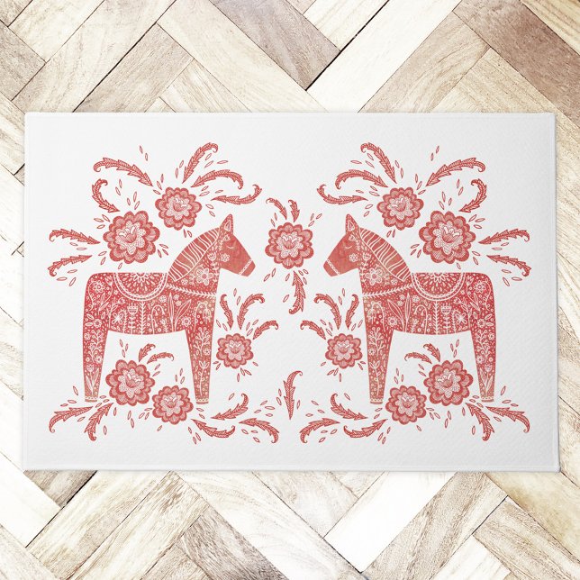 Zweeds Dala Horse Red en White Deurmat (Swedish Dala Horse red and white door mat)
