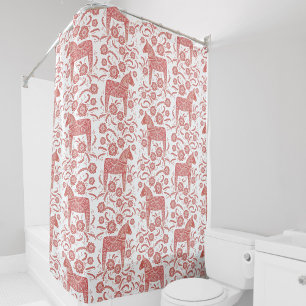 Zweeds Dala Horse Red en White Douchegordijn