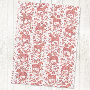 Zweeds Dala Horse Red en White Fleece Deken