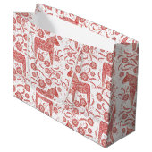 Zweeds Dala Horse Red en White Groot Cadeauzakje (Voorkant Gekanteld)
