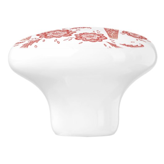 Zweeds Dala Horse Red en White Keramische Knop (Zijkant)