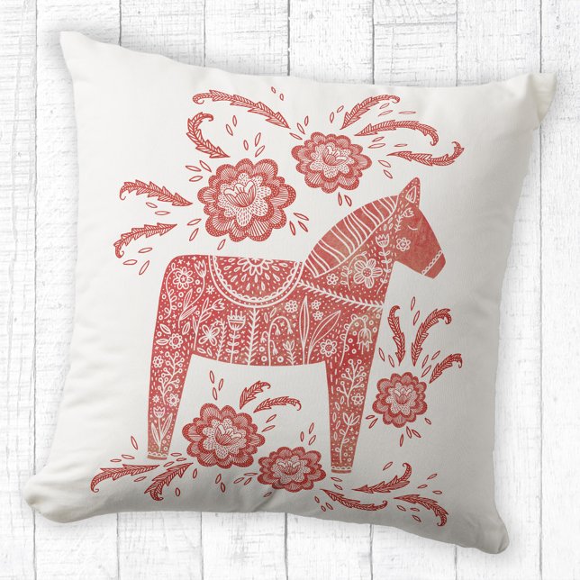 Zweeds Dala Horse Red en White Kussen (Red and white Swedish Dala Horse pillow)