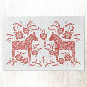 Zweeds Dala Horse Red en White Legpuzzel