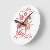 Zweeds Dala Horse Red en White Ronde Klok (Hoek)