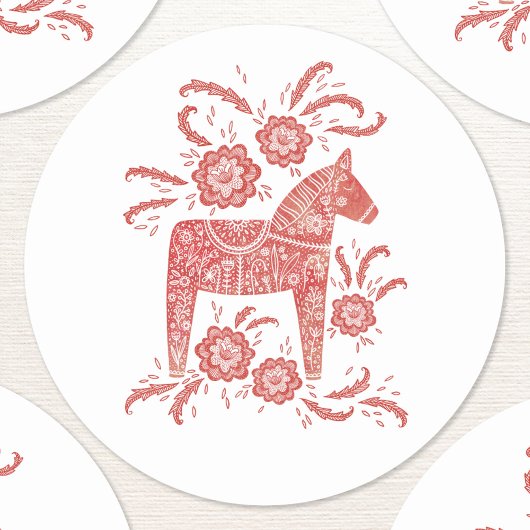 Zweeds Dala Horse Red en White Ronde Sticker