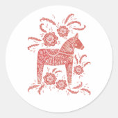 Zweeds Dala Horse Red en White Ronde Sticker (Voorkant)