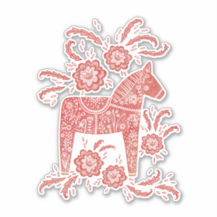 Zweeds Dala Horse Red en White Sticker