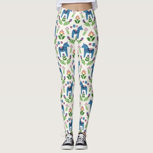 Zweeds Dala Horses Blue Leggings (Voorkant)