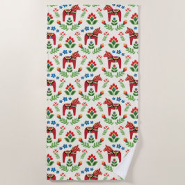 Zweeds Dala Horses Red Beach Towel Strandlaken