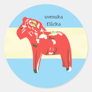Zweeds Dala paard op blauw en geel Ronde Sticker