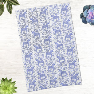 Zweeds Dala Paard Volkskunst Blauw Keukenhanddoek