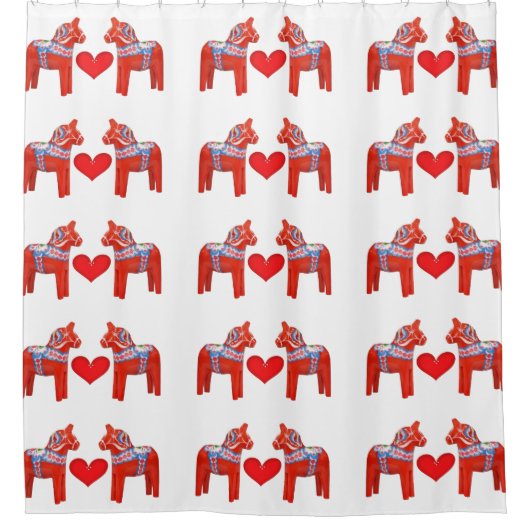 Zweeds Dala Paarden met Heart Accent Pattern Douchegordijn (Voorkant)