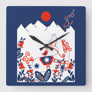 Zweeds en Fins Folk Art Gifts Vierkante Klok