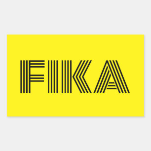Zweeds Fika Geel en Zwart Rechthoekige Sticker