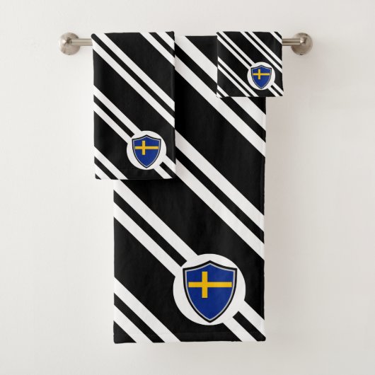 Zweeds handdoekplaatje onder schild bad handdoek (Insitu)