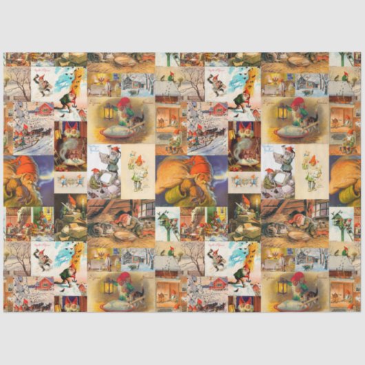  Zweeds Jultomte Gnome Collage Tissuepapier (Voorkant)