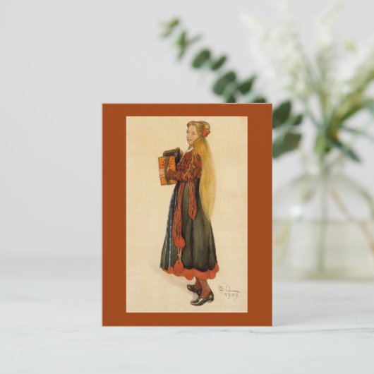 Zweeds meisje dat accordion speelt briefkaart (Staand voorkant)