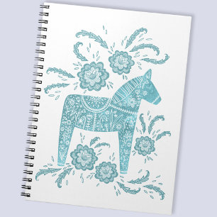 Zweeds Notitieboek voor Blauwgroen en witte folkla