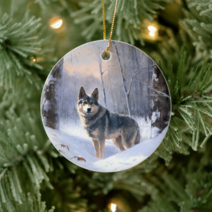 Zweeds Vallhund liet het sneeuwen Kerstmis Keramisch Ornament