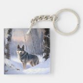 Zweeds Vallhund liet het sneeuwen Kerstmis Sleutelhanger (Achterkant)