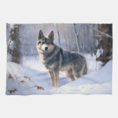 Zweeds Vallhund liet het sneeuwen Kerstmis Theedoek (Horizontaal)