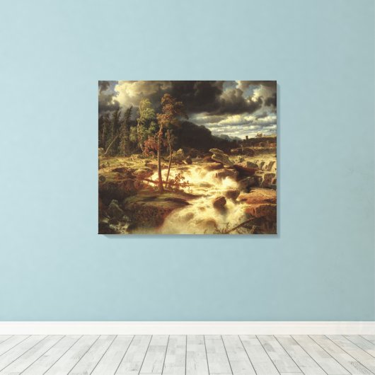 Zweeds watervallandschap (door Marcus Larson) Canvas Afdruk (Insitu (Houten vloer))