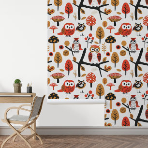Zweedse Bos Scandinavische Uilen Whimsical Behang