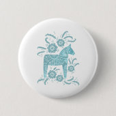 Zweedse Button Dala Horse Blauwgroen en White (Voorkant)