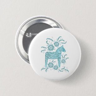 Zweedse Button Dala Horse Blauwgroen en White