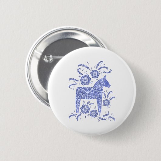 Zweedse Button Dala Horse Blue en White (Voorkant /achterkant)