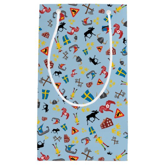 Zweedse cultuurartikelen op blauwe achtergrond klein cadeauzakje (Voorkant)