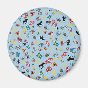 Zweedse cultuurartikelen op blauwe achtergrond magneet