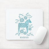 Zweedse Dala Horse - Aangepaste naam Blauwgroen Muismat (Met muis)