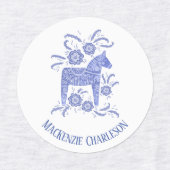 Zweedse Dala Horse Blue en White - Aangepaste naam Labels (Design 1)