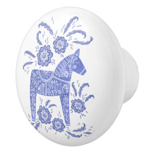 Zweedse Dala Horse Blue en White Ceramic Knob Keramische Knop