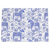 Zweedse Dala Horse Blue en White Large Gift Bag Groot Cadeauzakje (Voorkant)