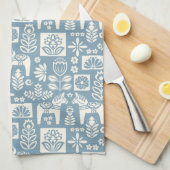 Zweedse Dala Horse Collage in Slate Blue Theedoek (Quarter Fold)