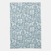 Zweedse Dala Horse Collage in Slate Blue Theedoek (Verticaal)